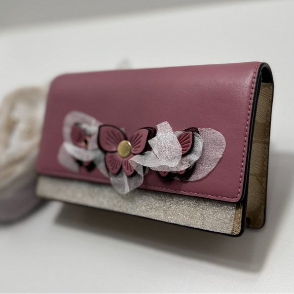 COACH Pink Flap Belt Bag In Signature Canvas With Butterfly Applique